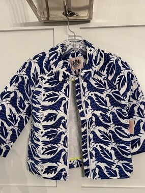 Juicy Couture White & Navy Bird-Print Jacket